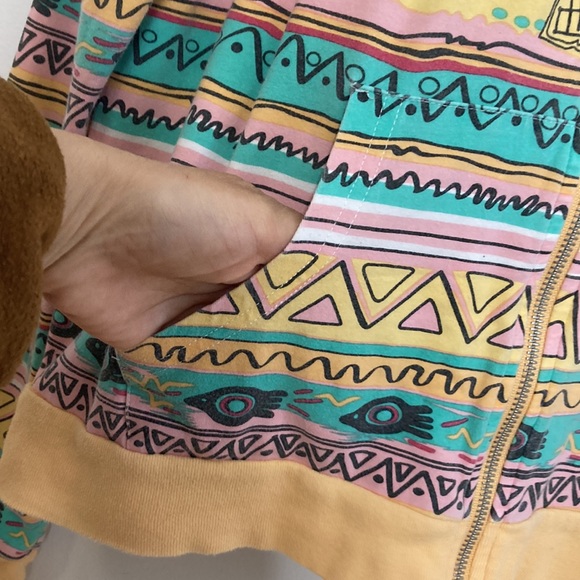 Stussy Sweatshirt Womens Large Aztec Print Orange Hoodie Light Cotton Stretch - Picture 8 of 14